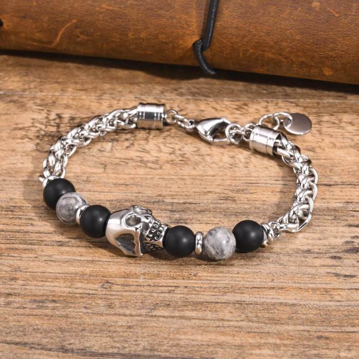 Wholesale Stainless Steel Skull Beads Bracelet