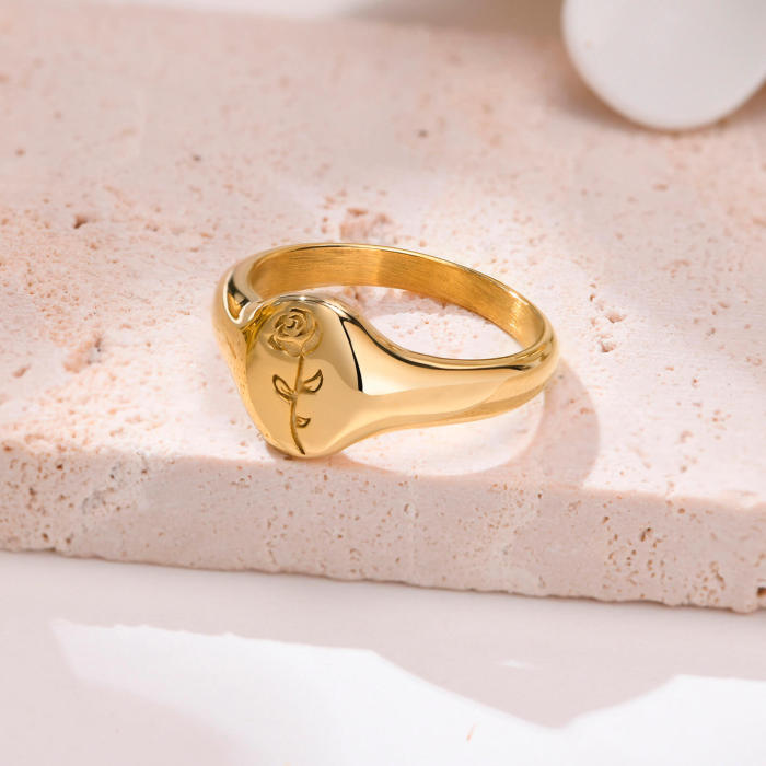 Wholesale Stainless Steel Oval Rose Signet Rings