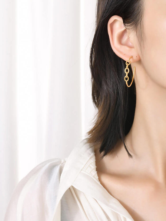 Wholesale Stainless Steel Link Chain C-Hoop Earrings