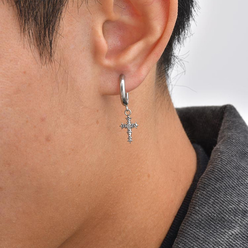 Wholesale Stainless Steel Cross Dangle Hoop Earrings