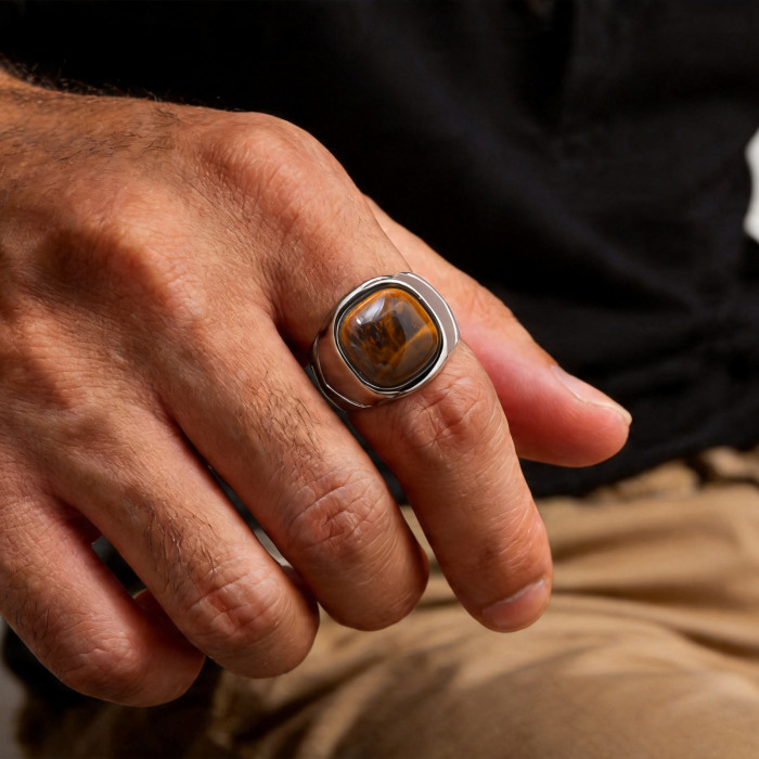 Wholesale Stainless Steel Tiger's Eye Signet Ring
