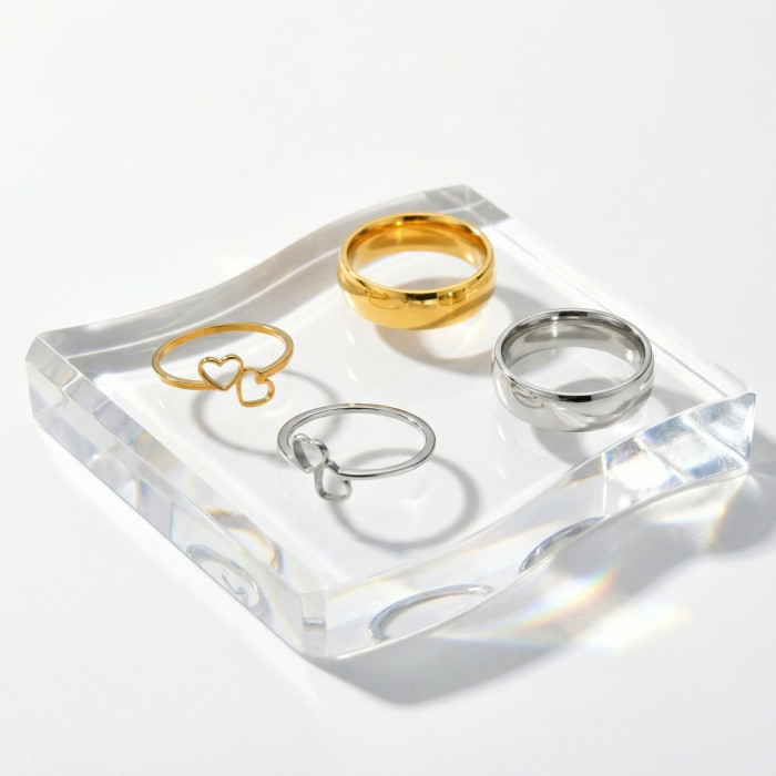 Wholesale Stainless Steel Couple's Double Heart Ring