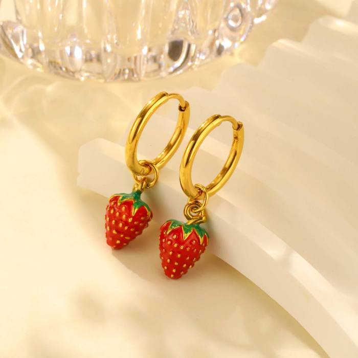 Wholesale Stainless Steel Strawberry Dangle Earrings