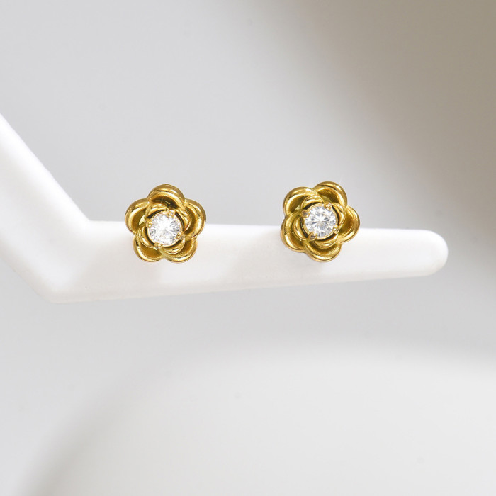 Wholesale Stainless Steel Camellia Stud Earrings