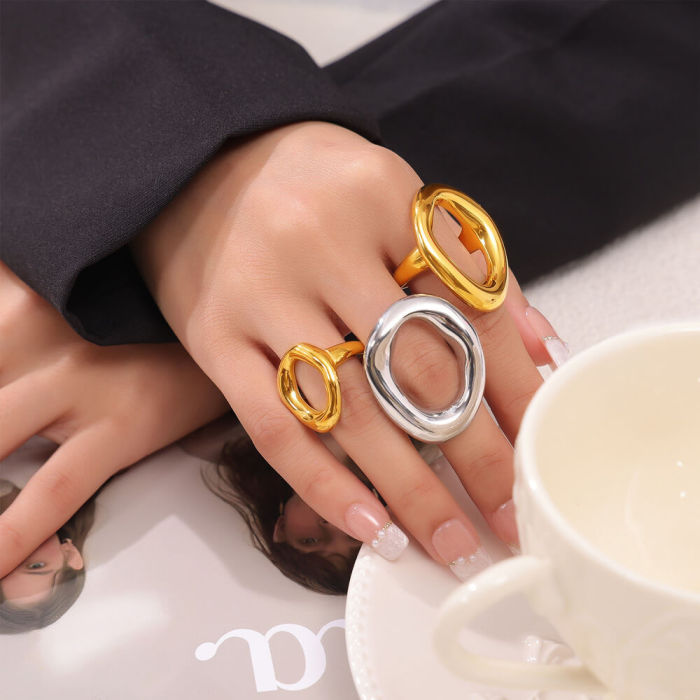 Wholesale Stainless Steel Geometric Hollow Irregular Chunky Ring