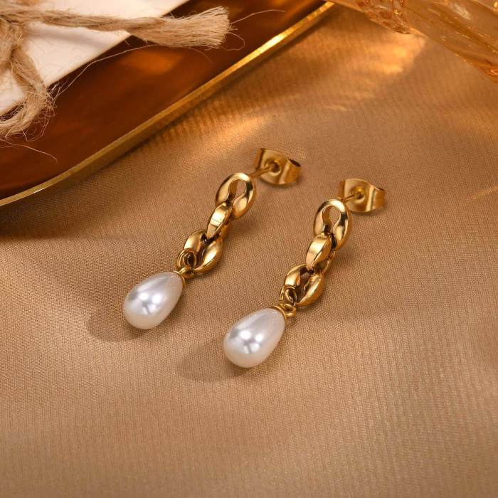 Wholesale Stainless Steel Chain Pearl Earrings