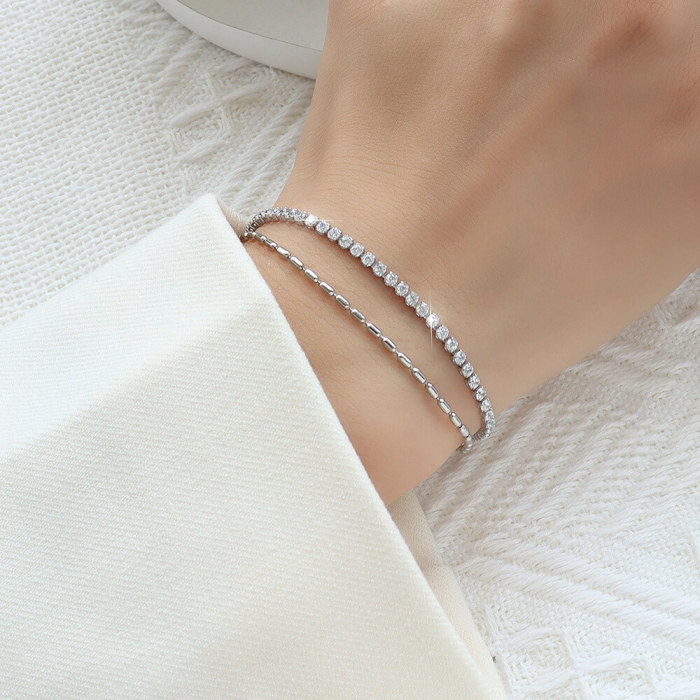 Wholesale Stainless Steel Zirconia Double Layer Bracelet