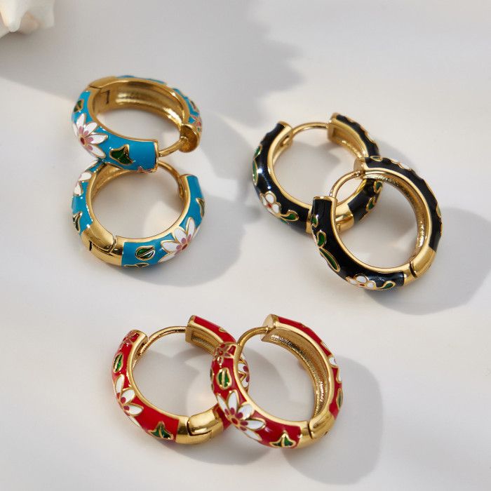 Wholesale Stainless Steel Enamel Hoop Earrings