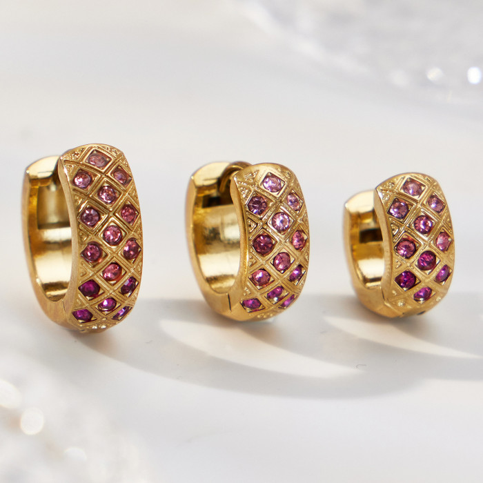 Wholesale Stainless Steel Gold Pave Hoop Earrings