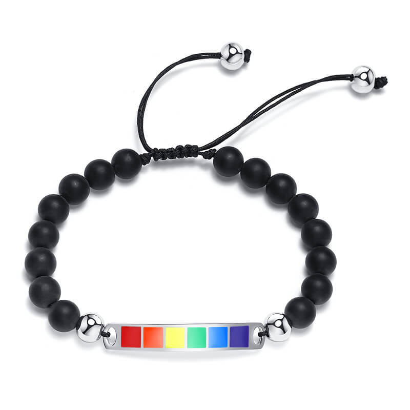 Wholesale Steel Curved Rectangula Pride Beads Bracelet