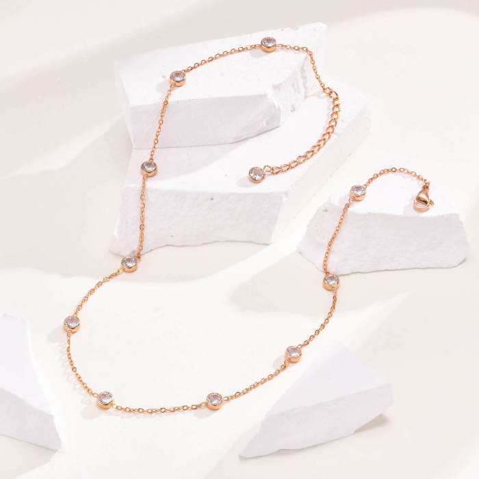 Wholesale Stainless Steel CZ Station Women Necklace