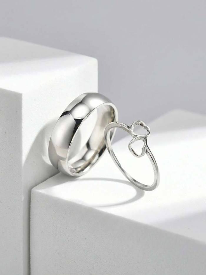 Wholesale Stainless Steel Couple's Double Heart Ring