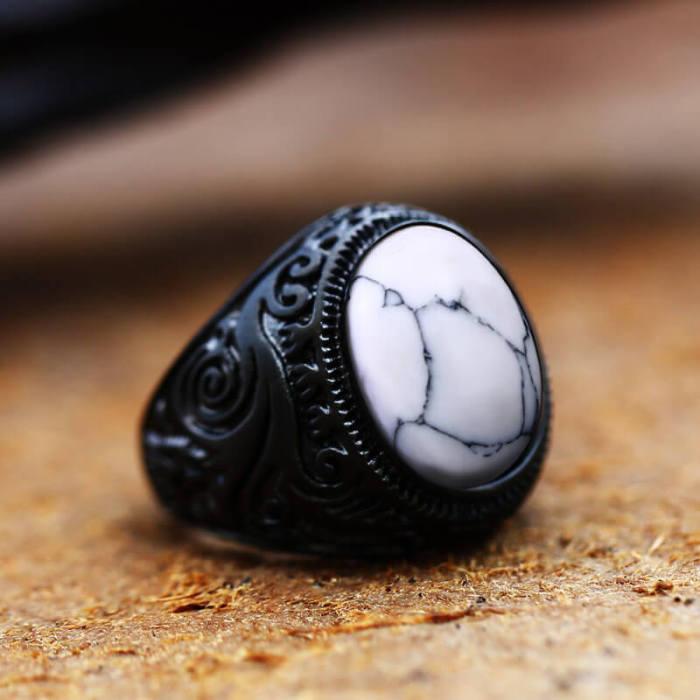 Wholesale Stainless Steel Vintage Black Stone Punk Ring