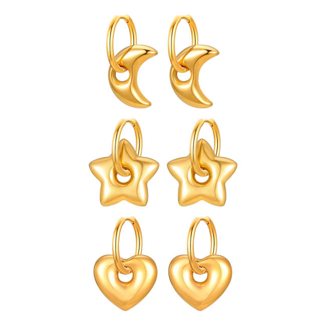 Wholesale Stainless Steel Star Moon Heart Earrings