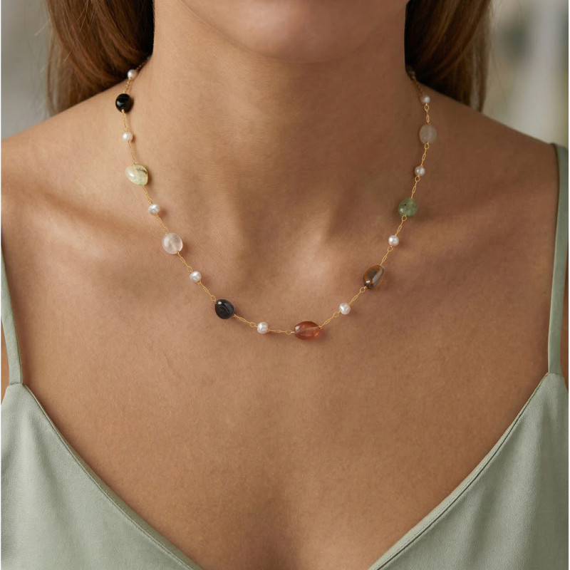 Wholesale Stainless Steel Irregular Crystal Strand Necklace