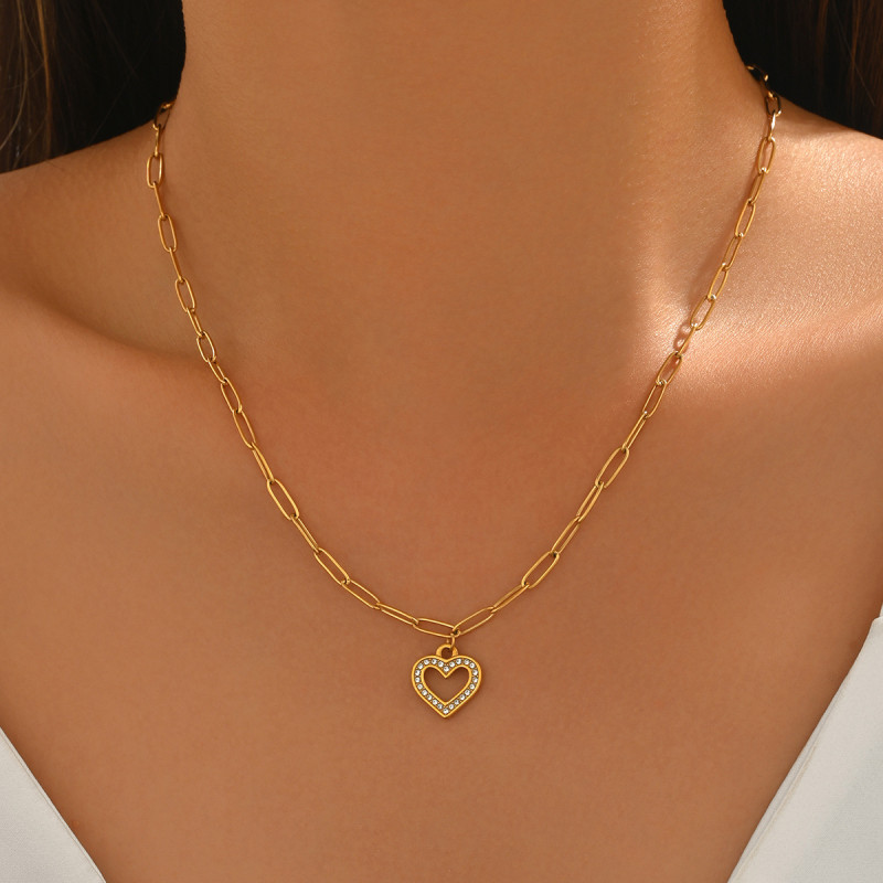 Wholesale Stainless Steel Paperclip Link Heart Necklace