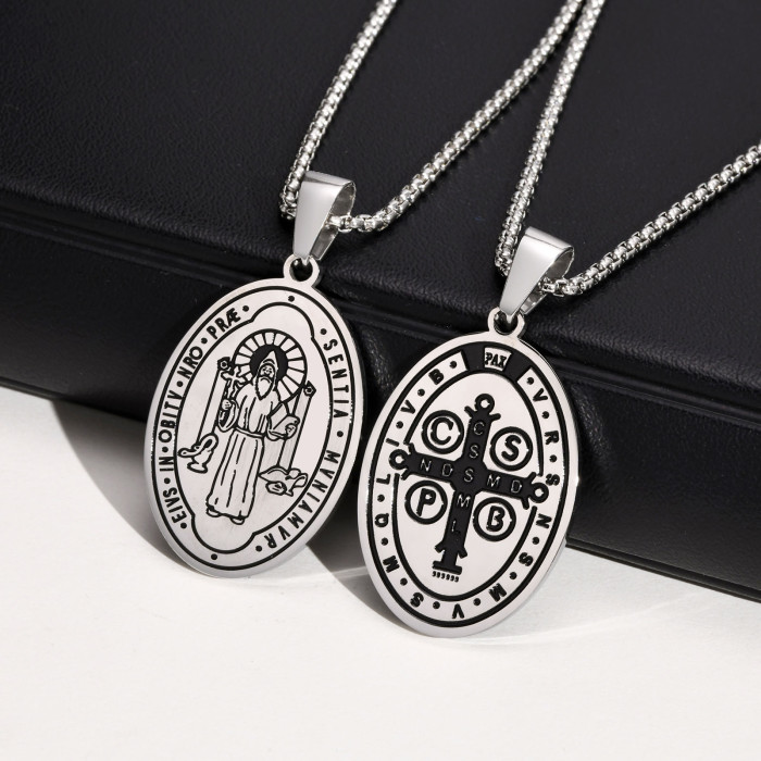 Wholesale Stainless Steel St Benedict Dog Tag Pendant