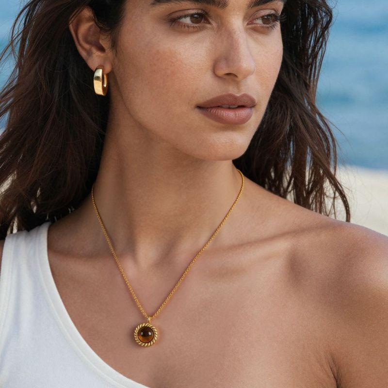 Wholesale Stainless Steel Tiger Eye Pendant Necklace