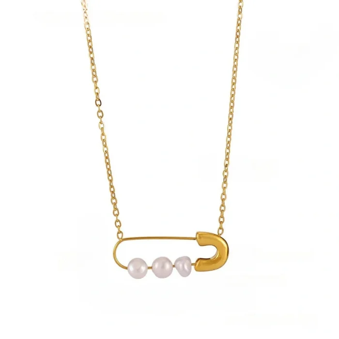 Wholesale Stainless Steel Pin Necklace with Pearl