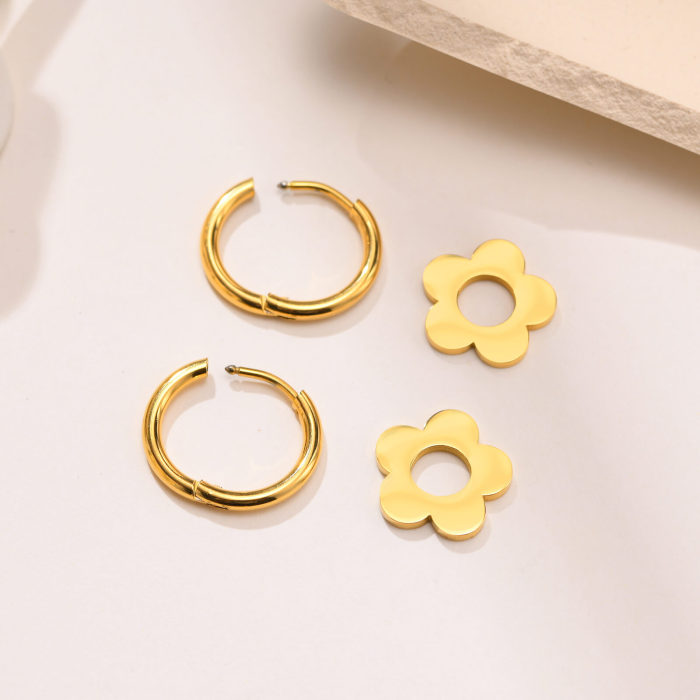 Wholesale Stainless Steel Hoop Earrings with Flower