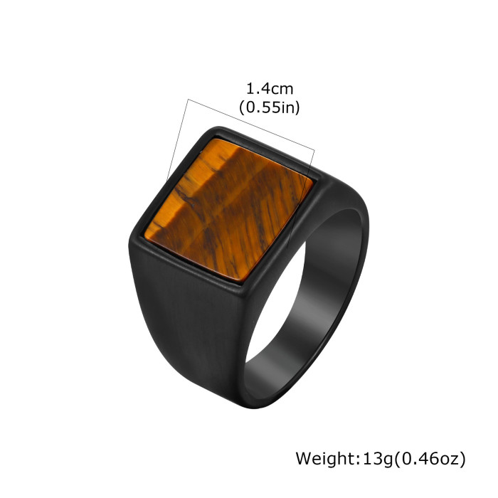 Wholesale Stainless Steel Square Black Stone Seal Ring