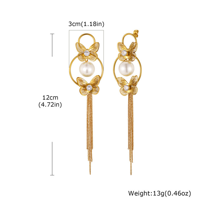 Wholesale Gold Plated Pearl & Flower Statement Dangle Earrings