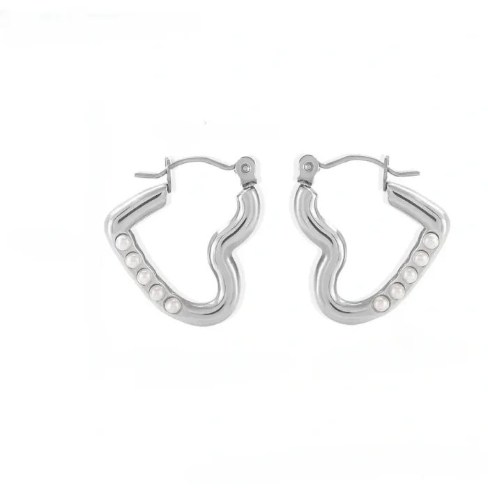 Wholesale Stainless Steel Shiny Open Heart Hoop Earrings