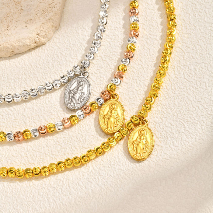 Wholesale Stainless Steel Virgin Mary Medal Bead Bracelet
