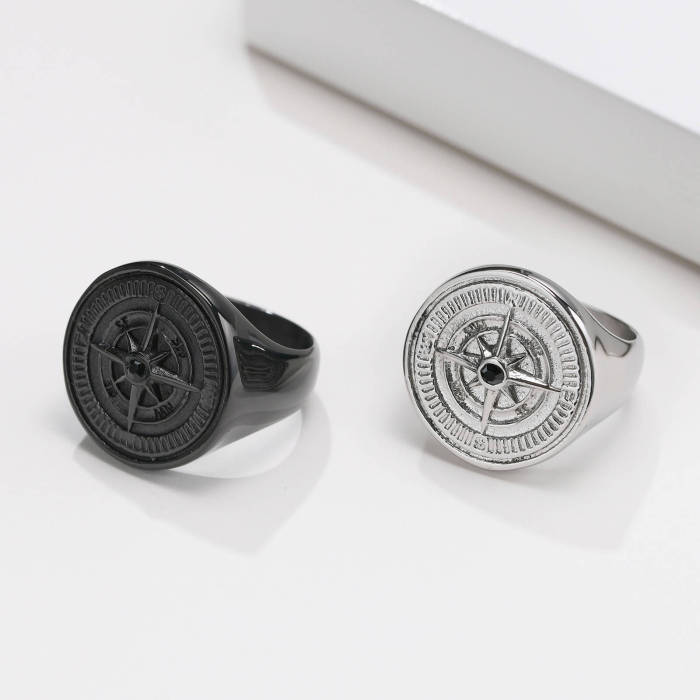 Wholesale Stainless Steel Compass Signet Band Ring