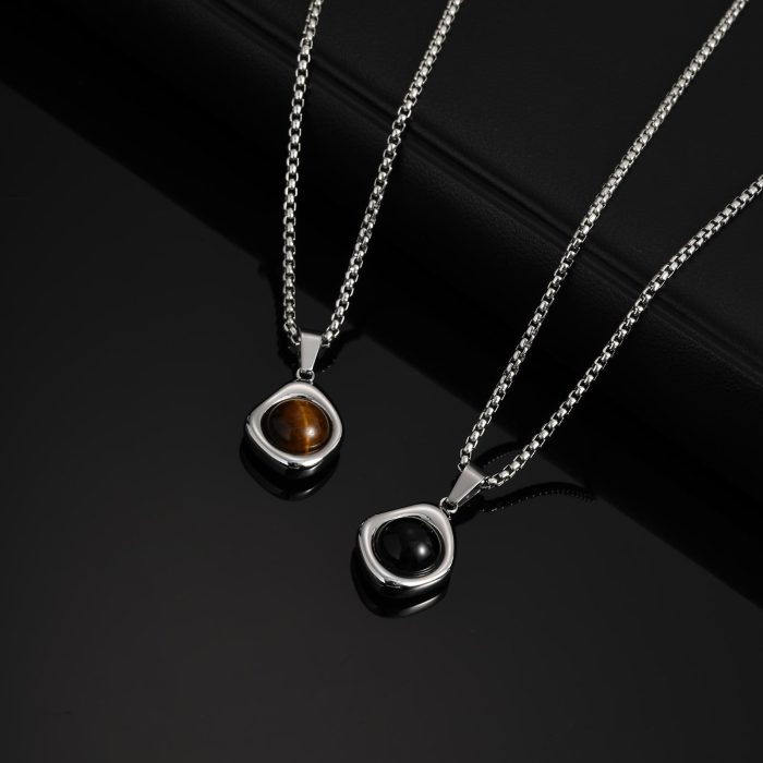 Wholesale Stainless Steel Tiger Eye Agate Stone Pendant