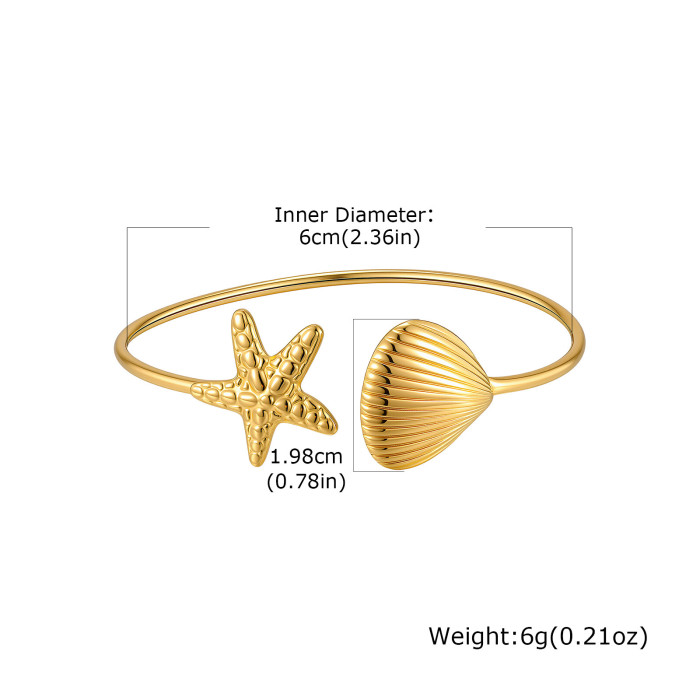 Wholesale Stainless Steel Starfish & Shell Bangle