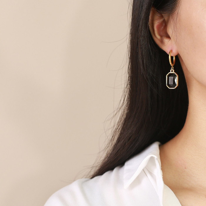 Wholesale Stainless Steel CZ Drop Hoop Earring