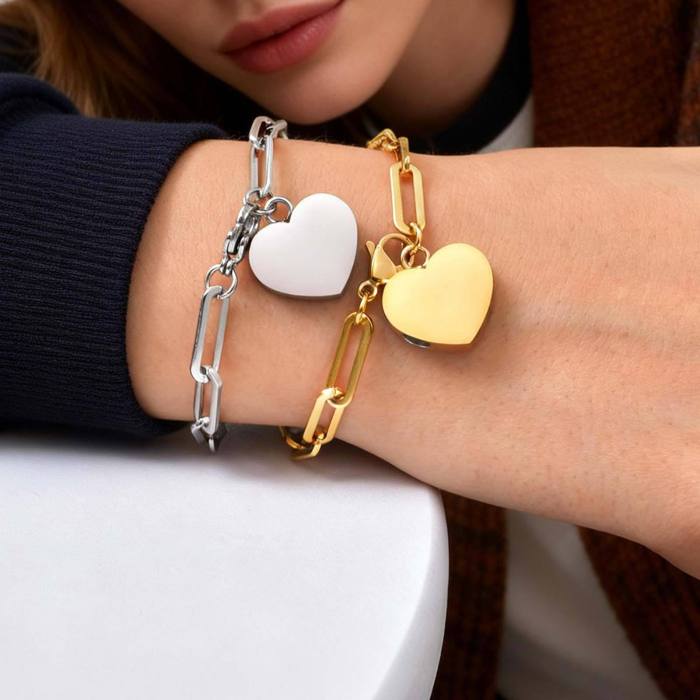 Wholesale Stainless Steel Heart Urn Paperclip Bracelet