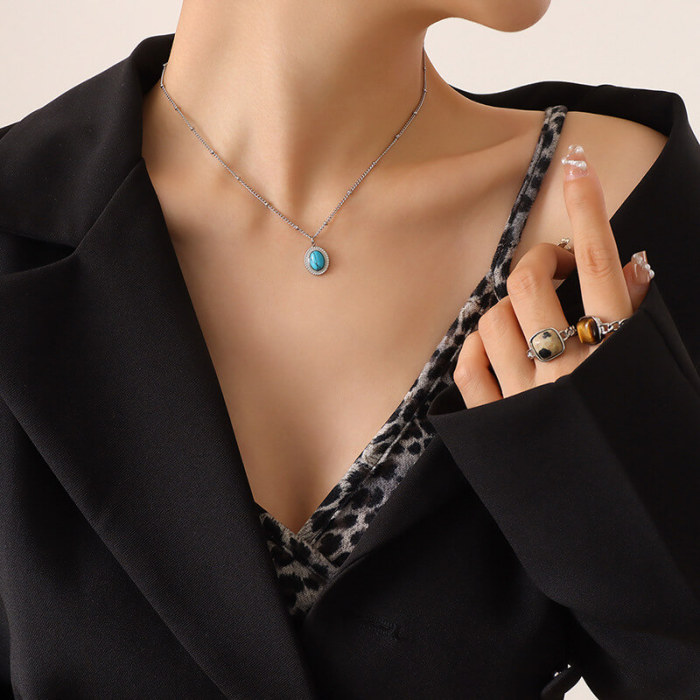 Wholesale Stainless Steel Vintage Stone Necklace