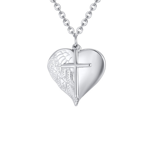 Wholesale Stainless Steel Angel Wing Heart Cross Necklace