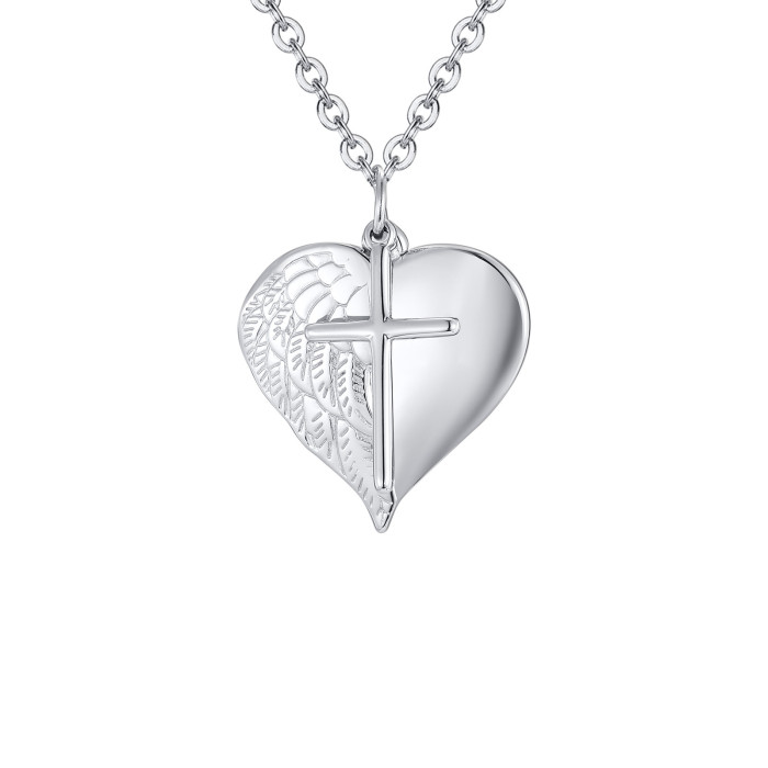 Wholesale Stainless Steel Angel Wing Heart Cross Necklace