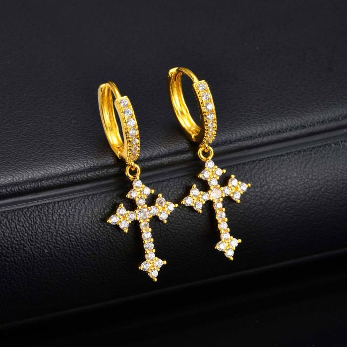 Wholesale Copper Zirconia Cross Earrings