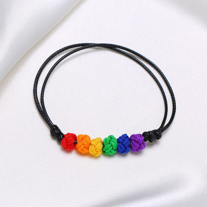 Wholesale Wax Rope Rainbow Love Knot Bracelet