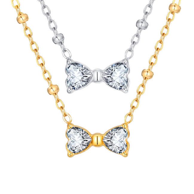 Wholesale Stainless Steel Mini CZ Bow Necklace
