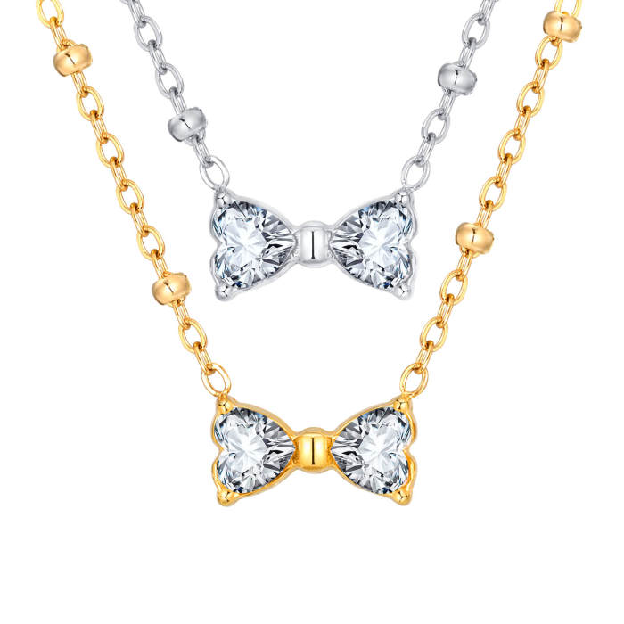 Wholesale Stainless Steel Mini CZ Bow Necklace
