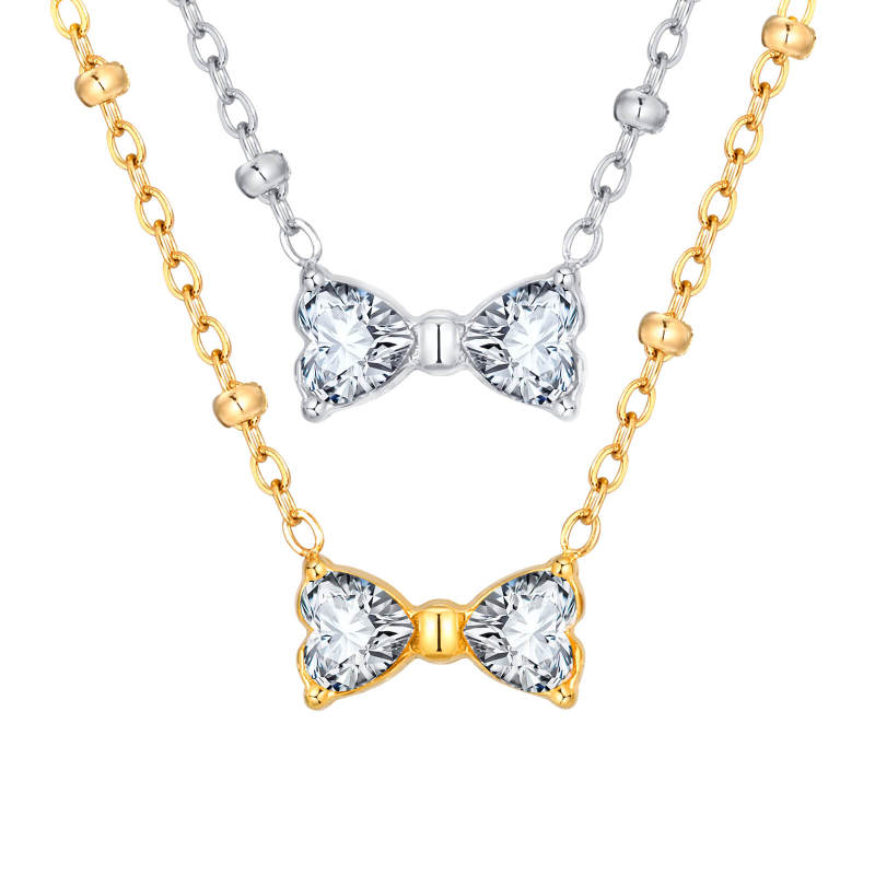 Wholesale Stainless Steel Mini CZ Bow Necklace