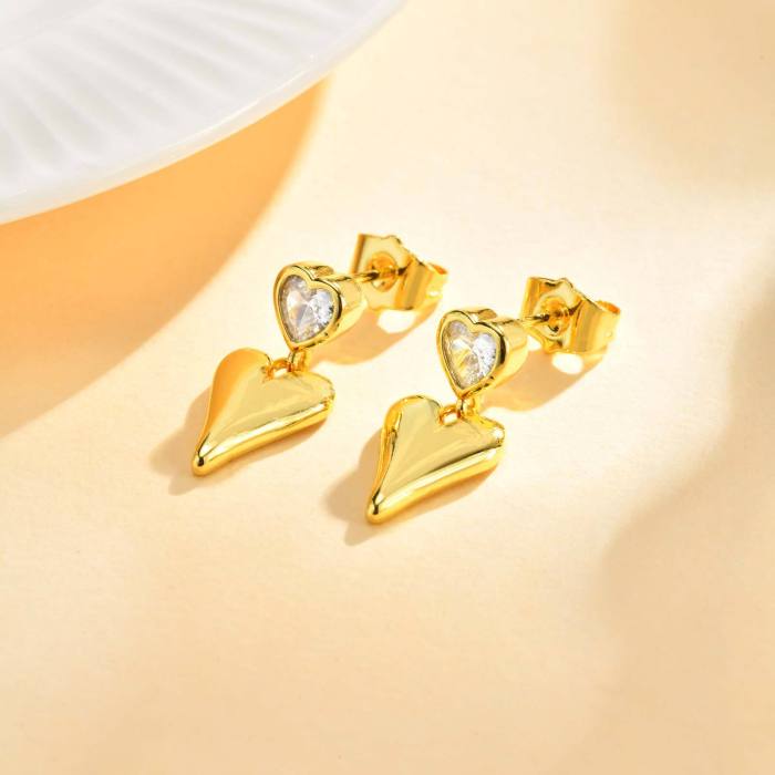 Wholesale Brass Heart Crystal Dangle Earrings