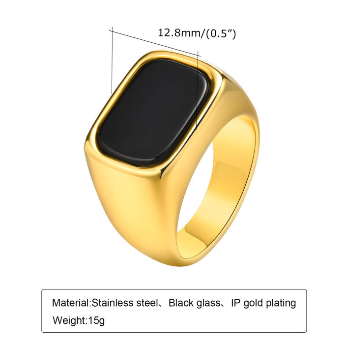 Wholesale Stainless Steel Black Glass Stone Ring