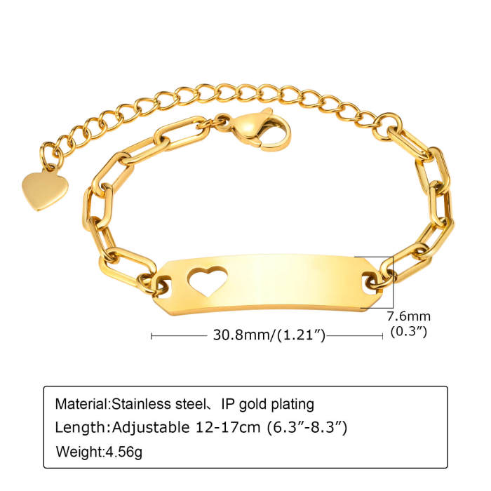 Wholesale Stainless Steel Engravable Bar Paperclip Bracelets for Kids