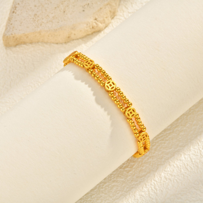 Wholesale Brass Double-Layer Lucky Coin Bead Bracelet