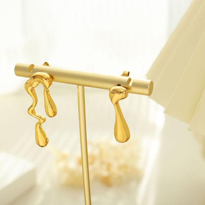 Wholesale Stainless Steel Liquid Metal Asymmetrical Teardrop Earrings