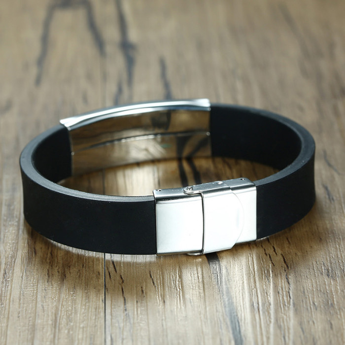 Wholesale Men's Rubber & Steel Identity Id Bangle Bracelet
