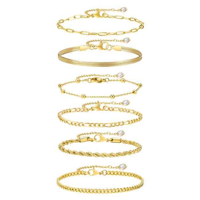 Wholesale Stainless Steel Six Pieces Stacked Bracelet