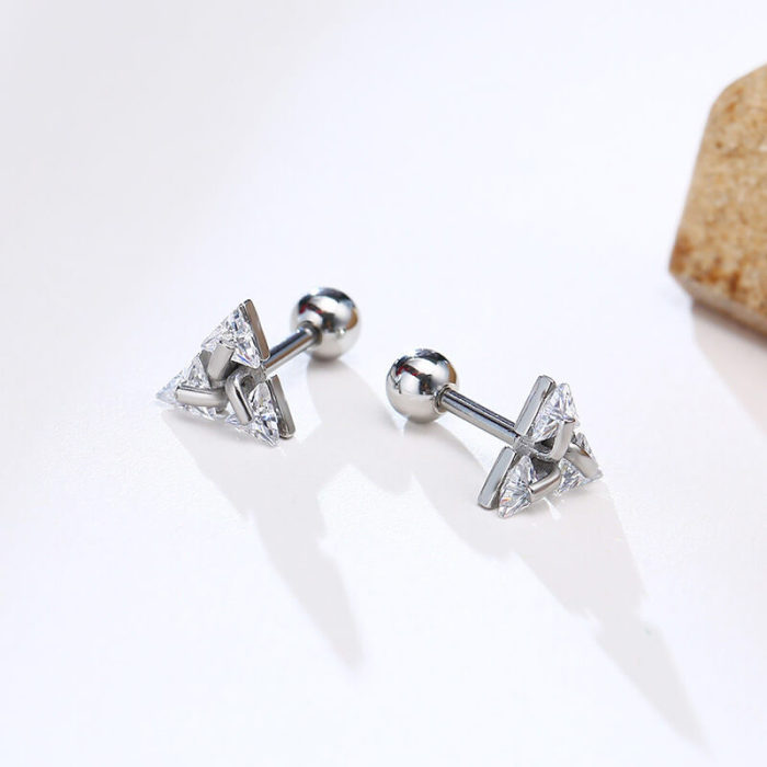 Wholesale Stainless Steel Men's Zirconia Triangle Earrings