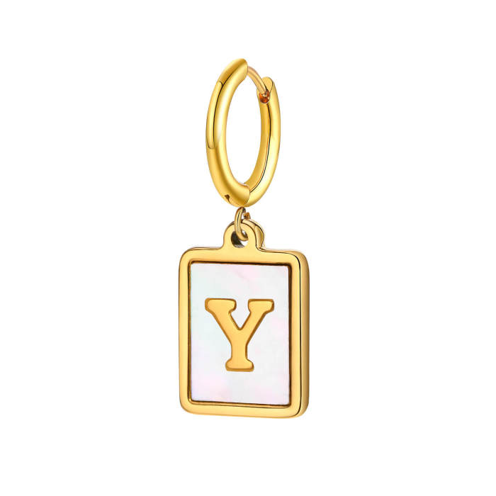 Wholesale Stainless Steel Initial Shell Huggie Hoop Earring